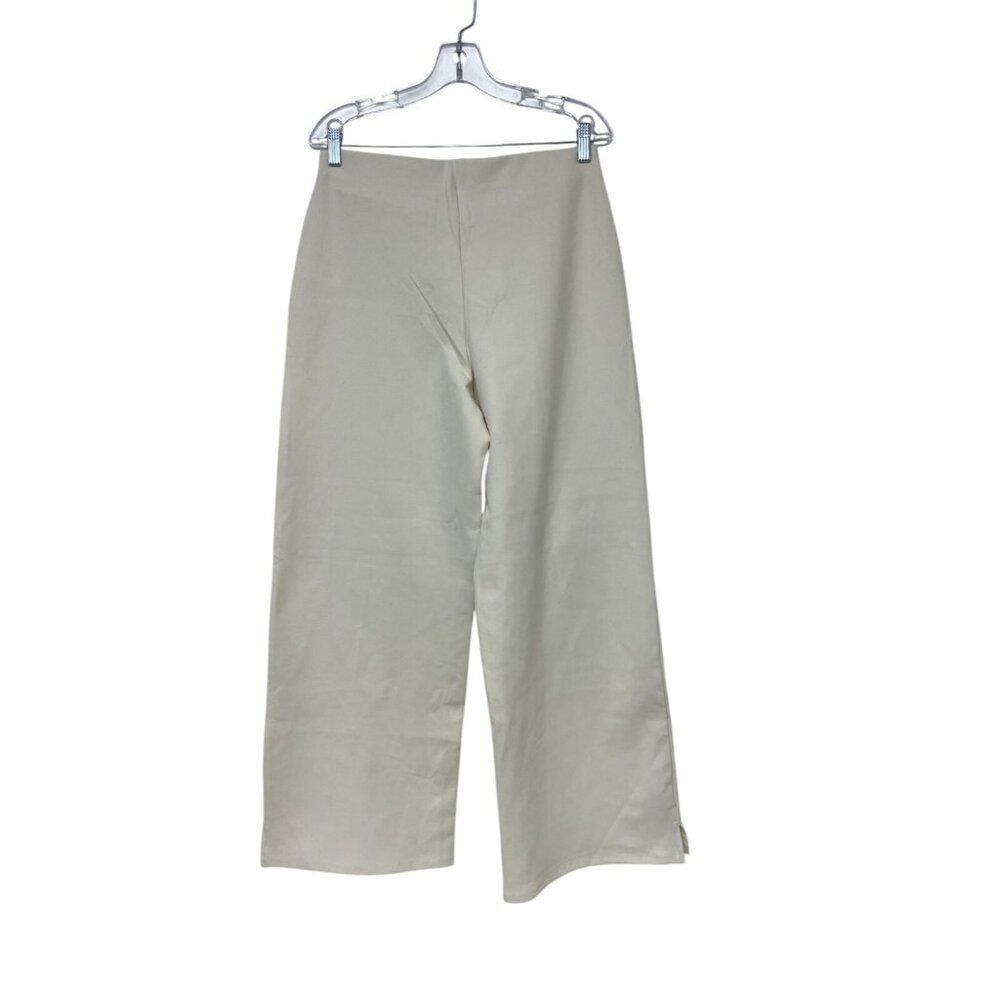 Zara Women Dress Pants L off White Wide Leg Interlock Knit Trousers 3641/860 NWT - Picture 3 of 14